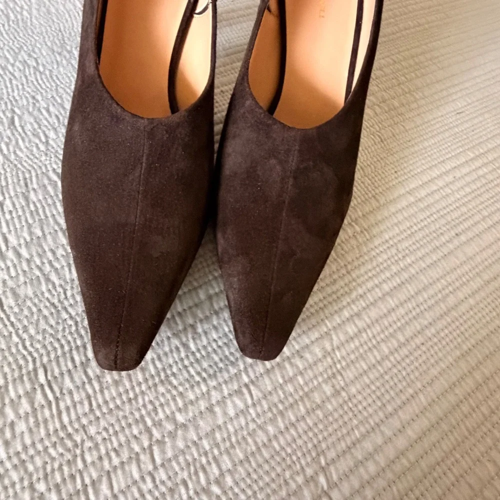 New Bruno Magli Athena Dark Brown Suede Pointed Toe Pumps Heels Italy Made Sz 8 - Picture 2 of 10